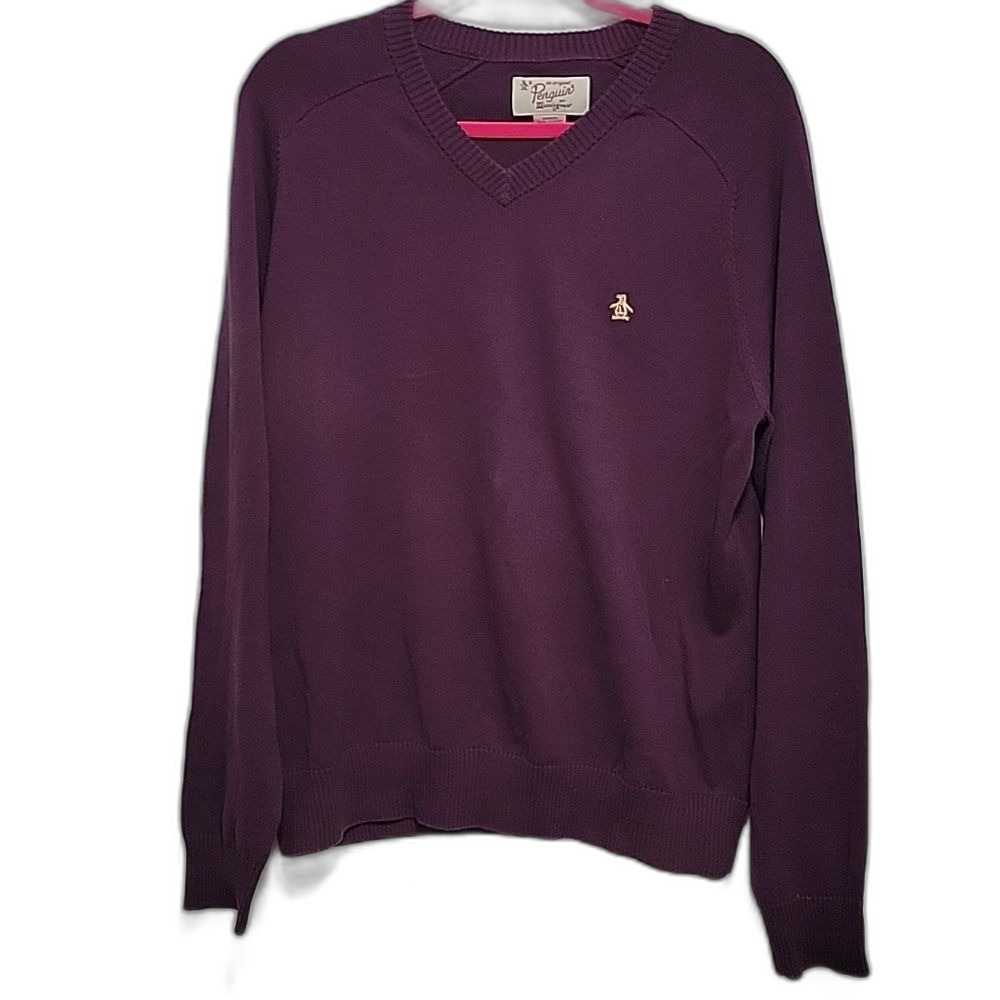 Original Penguin Medium Cotton V-Neck Sweater Purple Size M